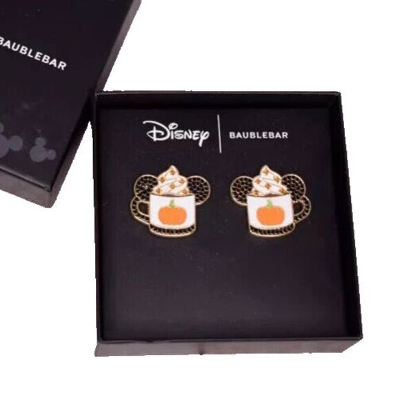 NIB Baublebar Disney Mickey Mouse Ears Pumpkin Spice Latte Halloween Earrings - Picture 1 of 4